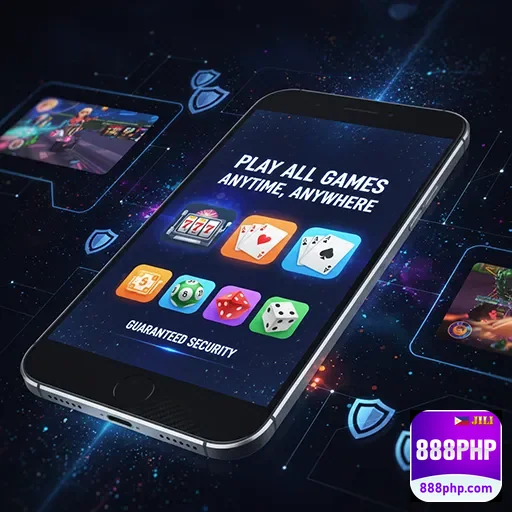 User enjoying gaming on a mobile device with the 888php app - 888php